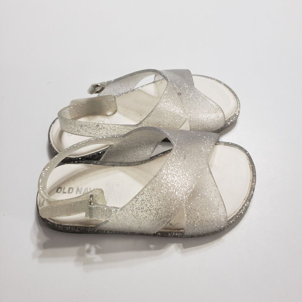 Old Navy Girls Size 7 Toddler‎ Clear Plastic Sparkle Sandal Shoes Flat